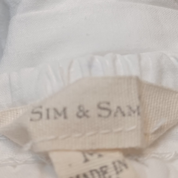 SIM Y SAM Women Size M Elegant White Puff Sleeve Dress100% Cotton Lining - Picture 2 of 13